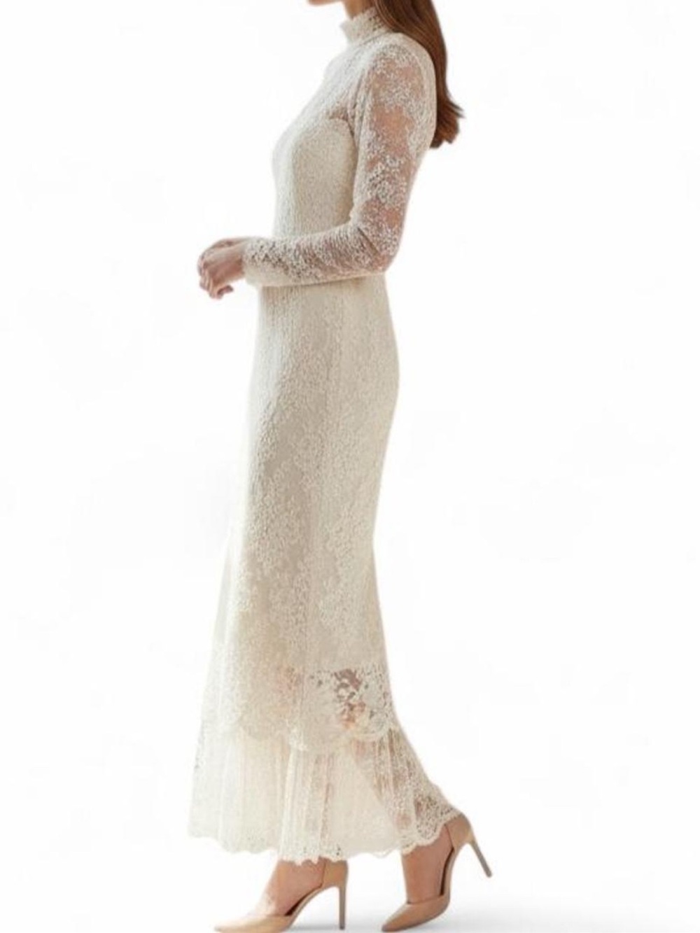 Vintage Jessica McClintock 70s Ethereal Gunne Sax Ivory Lace Long Sleeve Dress